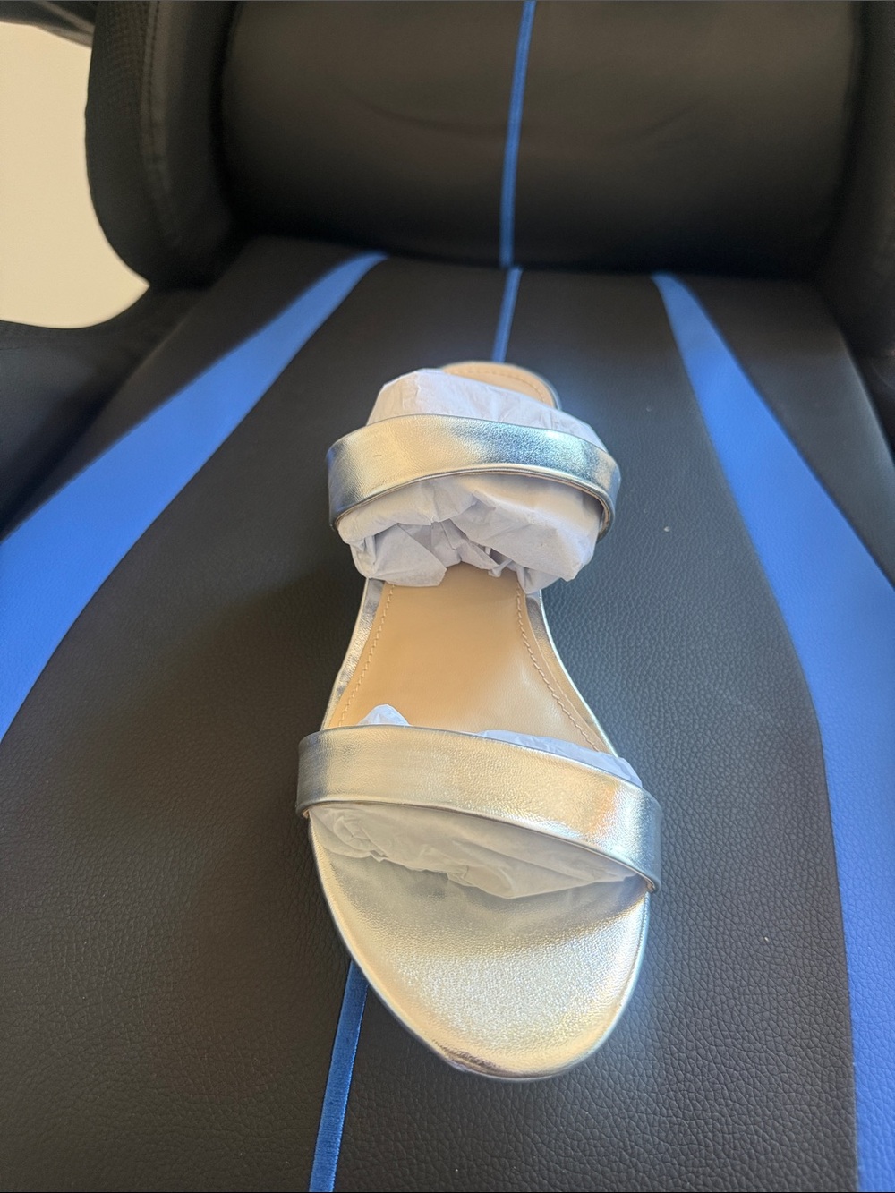 Women’s Metallic Silver Double-Strap Slide Sandals